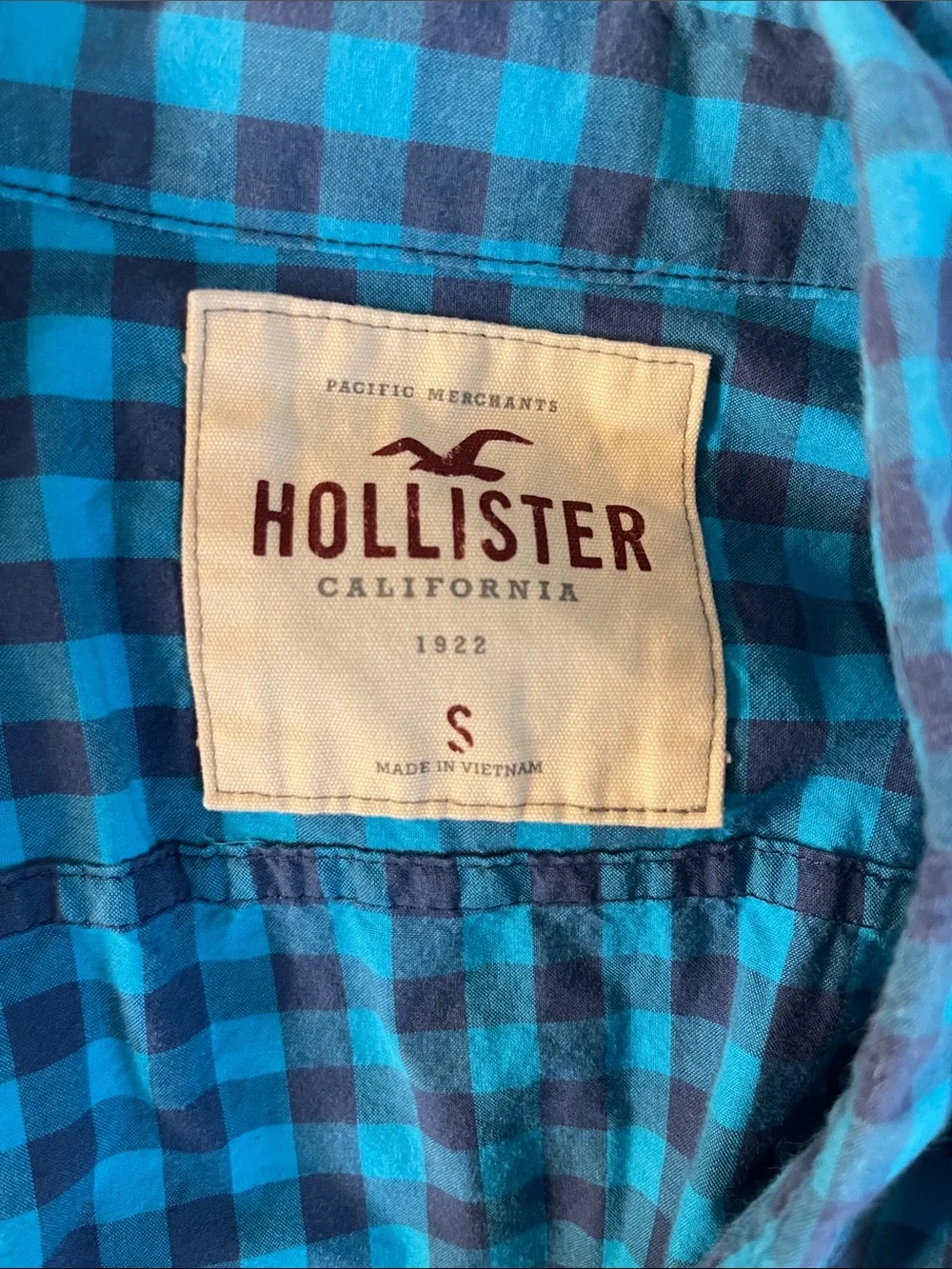 Hollister Small Teal and Blue Plaid Button-Down Shirt